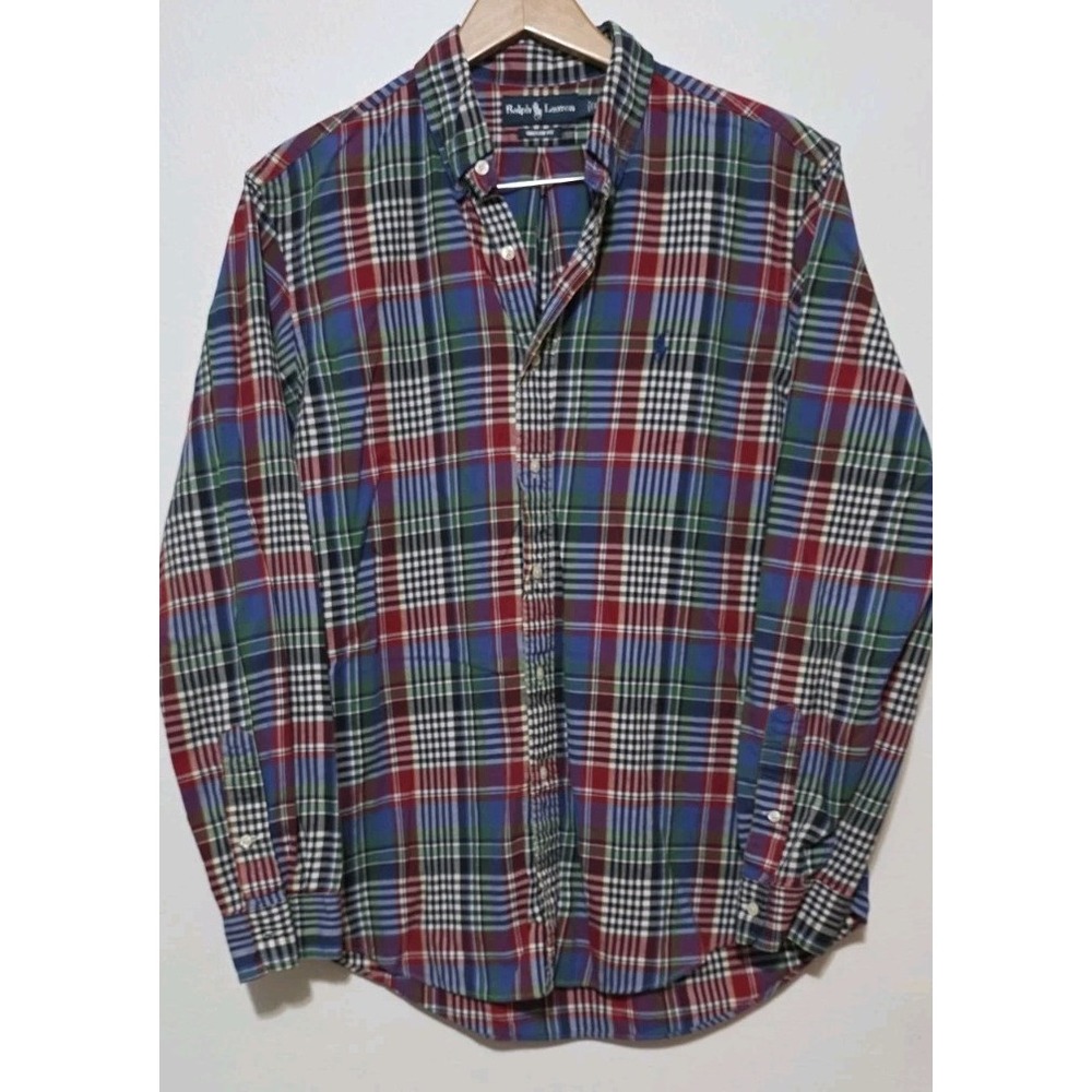 Polo Ralph Lauren Men‎ Check Plaid Pony Casual Shirt Long Sleeve Button Sz L EUC